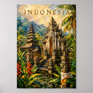 Indonesia: Sunny Tropical Bali Temple Art Souvenir Poster