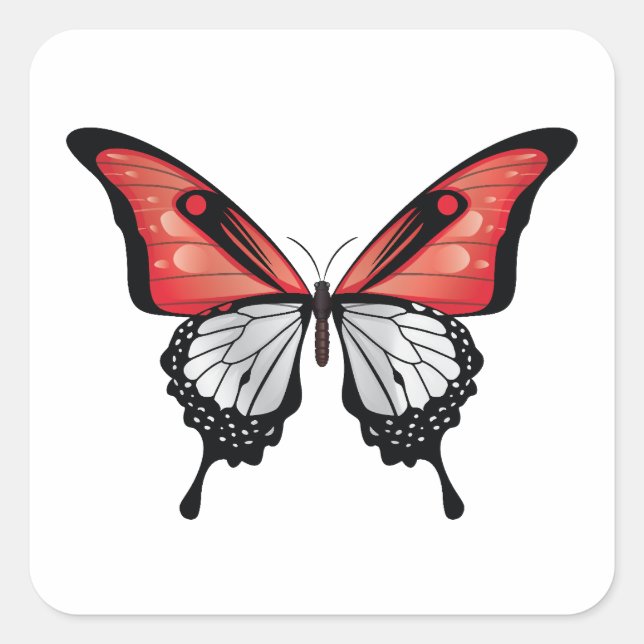 Indonesia Swallowtail Butterfly Flag Square Sticker (Front)