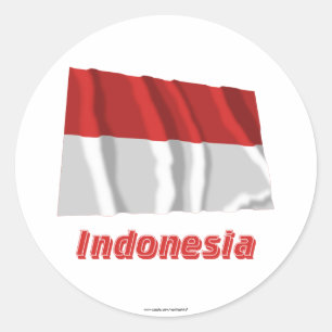 Indonesia Waving Flag with Name Classic Round Sticker