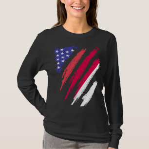 Indonesian American Patriot Grown Heart Flag Strip T-Shirt