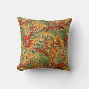 Indonesian Batik Balinese Style Yellow Orange Throw Pillow