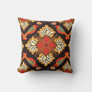 Indonesian batik: flora fauna motif. throw pillow