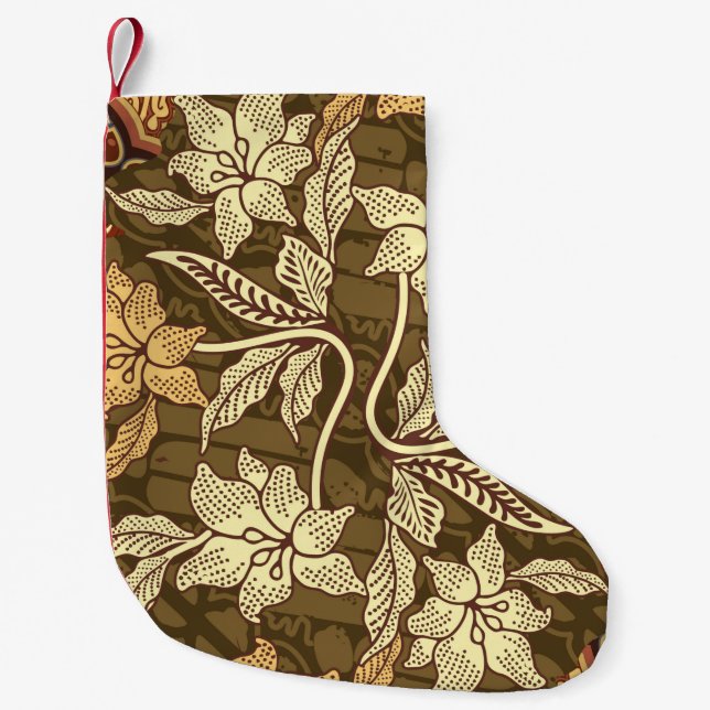 Indonesian batik motifs with flora and fauna patte small christmas stocking (Front)