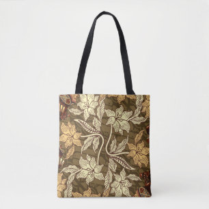 Indonesian batik motifs with flora and fauna patte tote bag