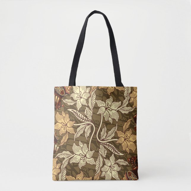 Indonesian batik motifs with flora and fauna patte tote bag (Front)