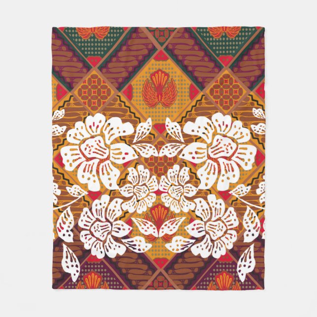 Indonesian batik motifs with very distinct plant a fleece blanket (Front)