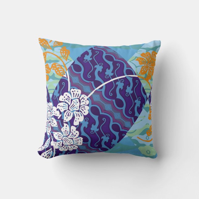 Indonesian batik motifs with very distinctive plan throw pillow (Front)