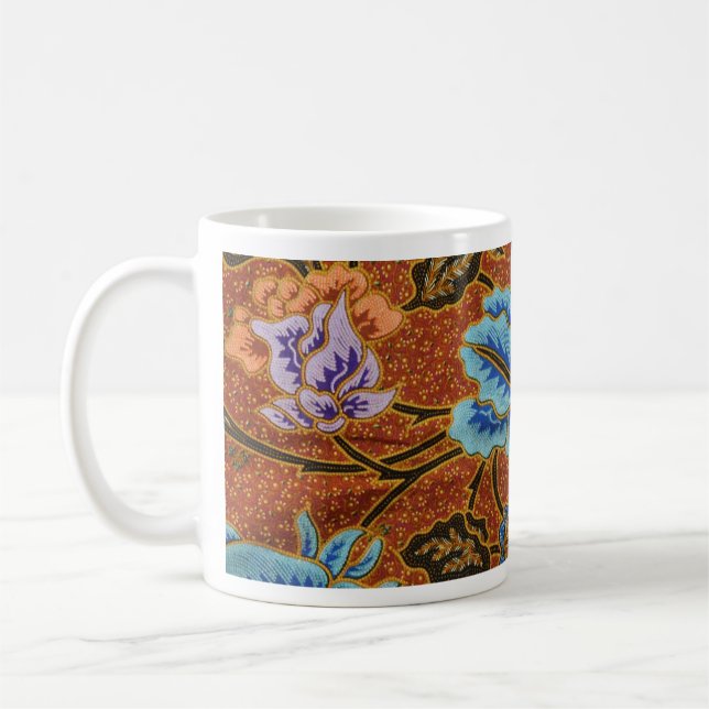 Indonesian Floral Batik Gold Coffee Mug (Left)