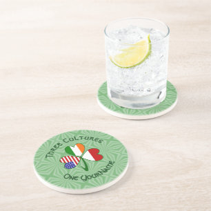 Indonesian Irish American Flag Shamrock Personal Coaster