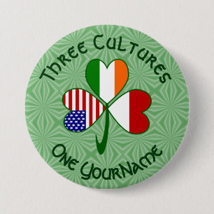 Indonesian Irish American Flags Shamrock Your Name 3 Inch Round Button