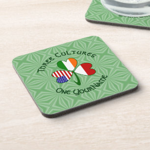 Indonesian Irish American Flags Shamrock Your Name Coaster