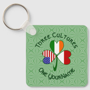 Indonesian Irish American Flags Shamrock Your Name Keychain