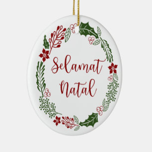 Indonesian Merry Christmas Wreath, Selamat Natal Ceramic Ornament