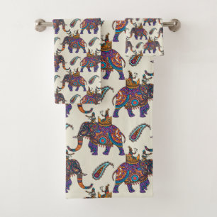 Indonesian Style Elephants with Paisley Bath Towel Set