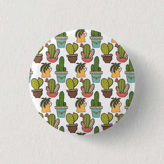 Indoor Cactus & Succulents In Pots Pattern 1 Inch Round Button (Front)