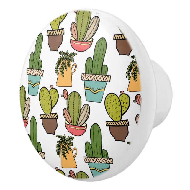 Indoor Cactus & Succulents In Pots Pattern Ceramic Knob (Right)