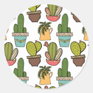 Indoor Cactus & Succulents In Pots Pattern Classic Round Sticker