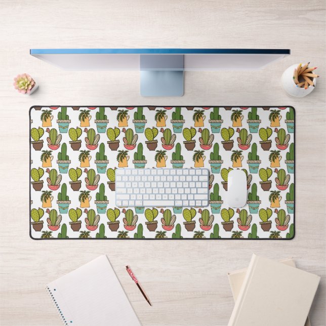 Indoor Cactus & Succulents In Pots Pattern Desk Mat (Office 1)
