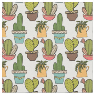 Indoor Cactus & Succulents In Pots Pattern Fabric