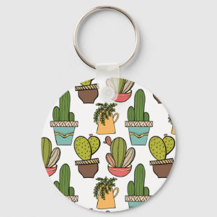 Indoor Cactus & Succulents In Pots Pattern Keychain