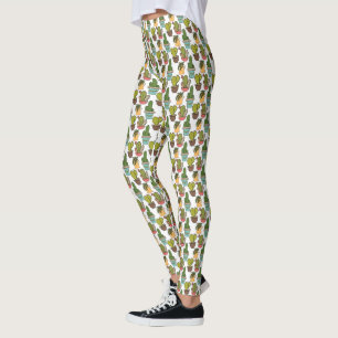 Indoor Cactus & Succulents In Pots Pattern Leggings