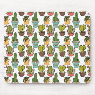 Indoor Cactus & Succulents In Pots Pattern Mouse Pad