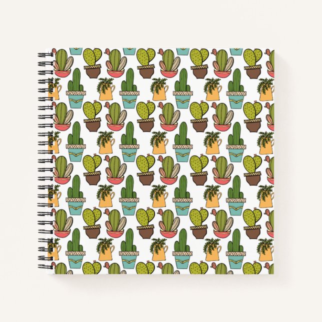 Indoor Cactus & Succulents In Pots Pattern Notebook (Front)
