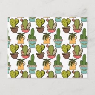 Indoor Cactus & Succulents In Pots Pattern Postcard