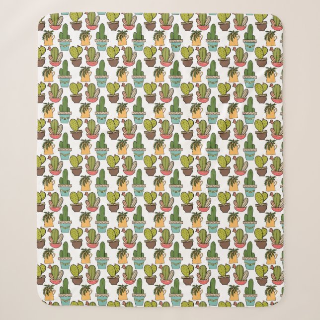Indoor Cactus & Succulents In Pots Pattern Sherpa Blanket (Front)