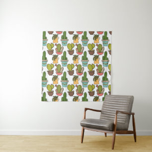 Indoor Cactus & Succulents In Pots Pattern Tapestry