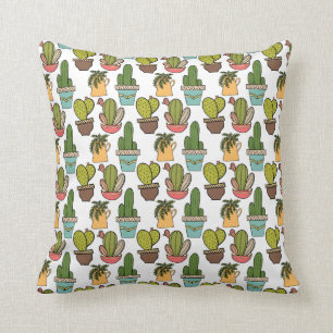 Indoor Cactus & Succulents In Pots Pattern Throw Pillow