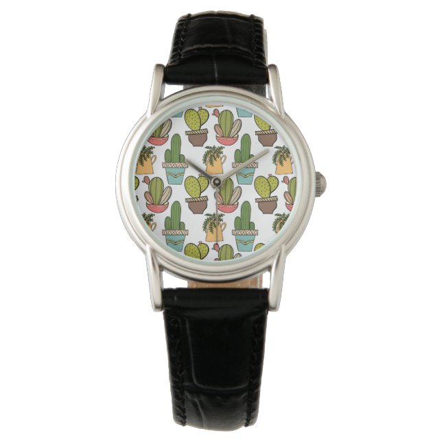 Indoor Cactus & Succulents In Pots Pattern Watch (Front)