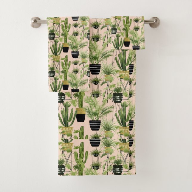 Indoor Oasis | Plant Lineup Pattern Bath Towel Set (Insitu)