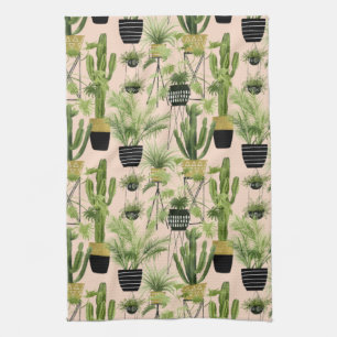 Indoor Oasis   Plant Lineup Pattern Kitchen Towel