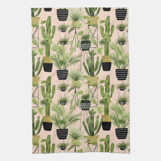 Indoor Oasis | Plant Lineup Pattern Kitchen Towel (Vertical)