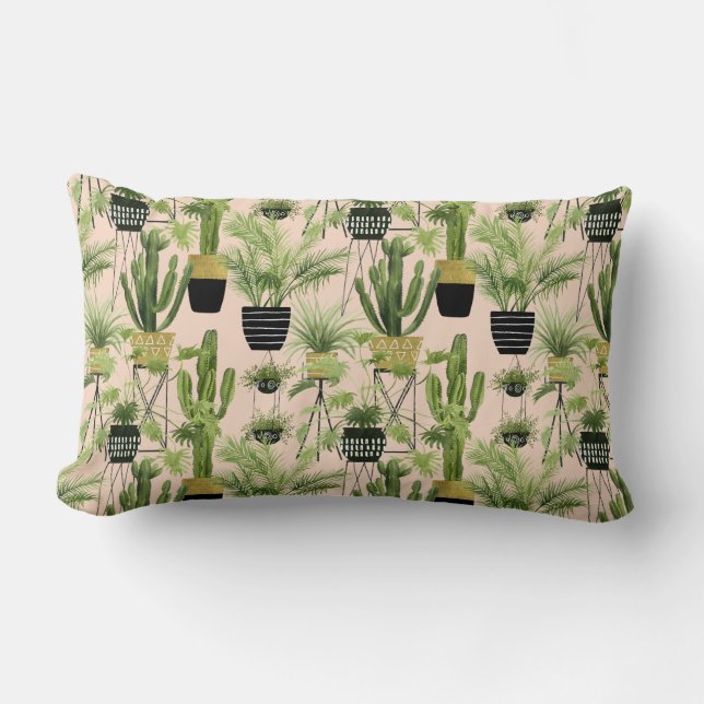 Indoor Oasis | Plant Lineup Pattern Lumbar Pillow (Front)