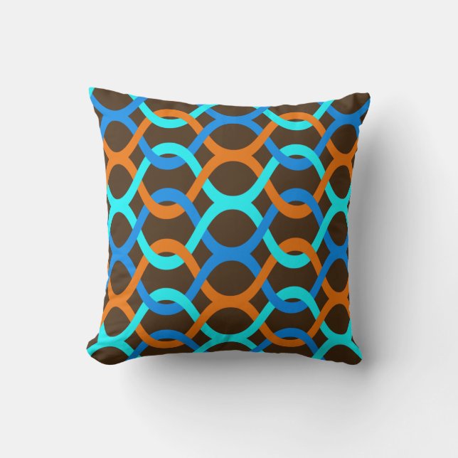 indoor or outdoor retro blue aqua orange brown throw pillow (Front)