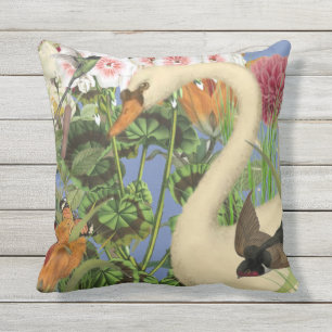 Indoor/Outdoor Swan Throw Pillow/Customizable Outdoor Pillow
