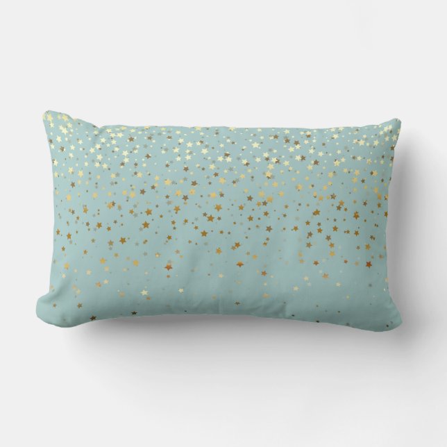 Indoor Petite Golden Stars Lumbar Pillow-Bay Blue Lumbar Pillow (Front)