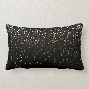 Indoor Petite Golden Stars Lumbar Pillow-Black Pillow