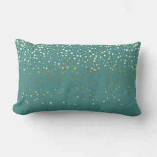Indoor Petite Golden Stars Lumbar Pillow-Teal Pillow