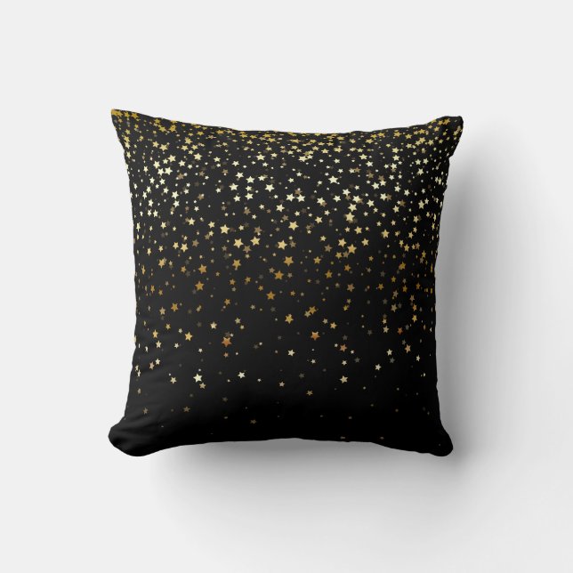 Indoor Petite Golden Stars Square Pillow-Black Throw Pillow (Front)