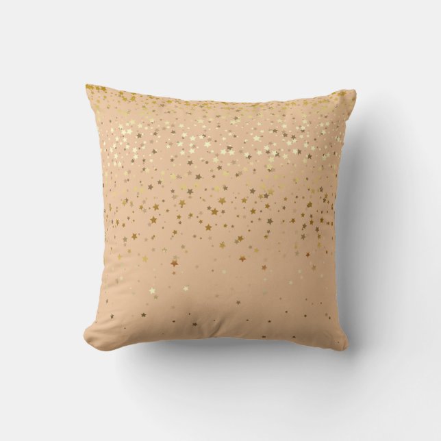 Indoor Petite Golden Stars Square Pillow-Peach Throw Pillow (Front)