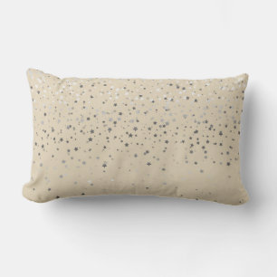 Indoor Petite Silver Stars Lumbar Pillow-Beige Pillow