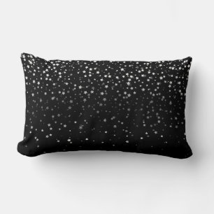 Indoor Petite Silver Stars Lumbar Pillow-Black Pillow