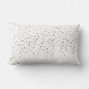 Indoor Petite Silver Stars Lumbar Pillow-White Pillow