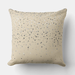 Indoor Petite Silver Stars Square Pillow-Beige Throw Pillow
