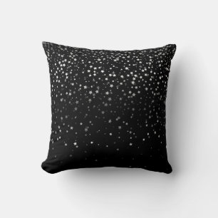 Indoor Petite Silver Stars Square Pillow-Black Throw Pillow