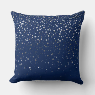 Indoor Petite Silver Stars Square Pillow-Dark Blue Throw Pillow