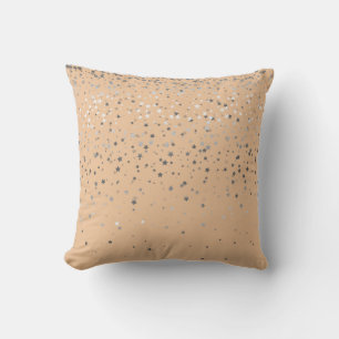 Indoor Petite Silver Stars Square Pillow-Peach Throw Pillow